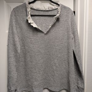 Gray Long Sleeve Sweater with Ruffle Collar